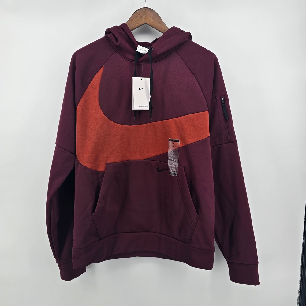 Nike Therma-FIT Mens Training Hoodie Burgundy Orange Swoosh DQ5401-681 Size M